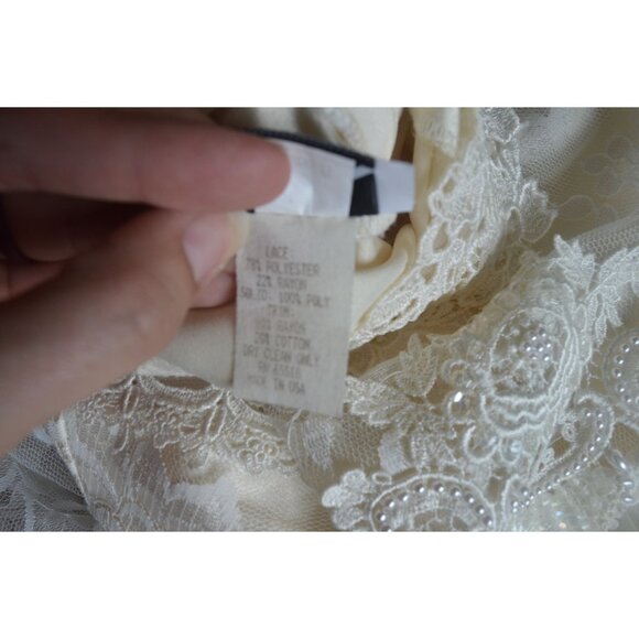 Vintage 80s Ivory Lace Satin 20s Flapper Revival Drop Waist Wedding Dress Size 8 - Picture 8 of 9